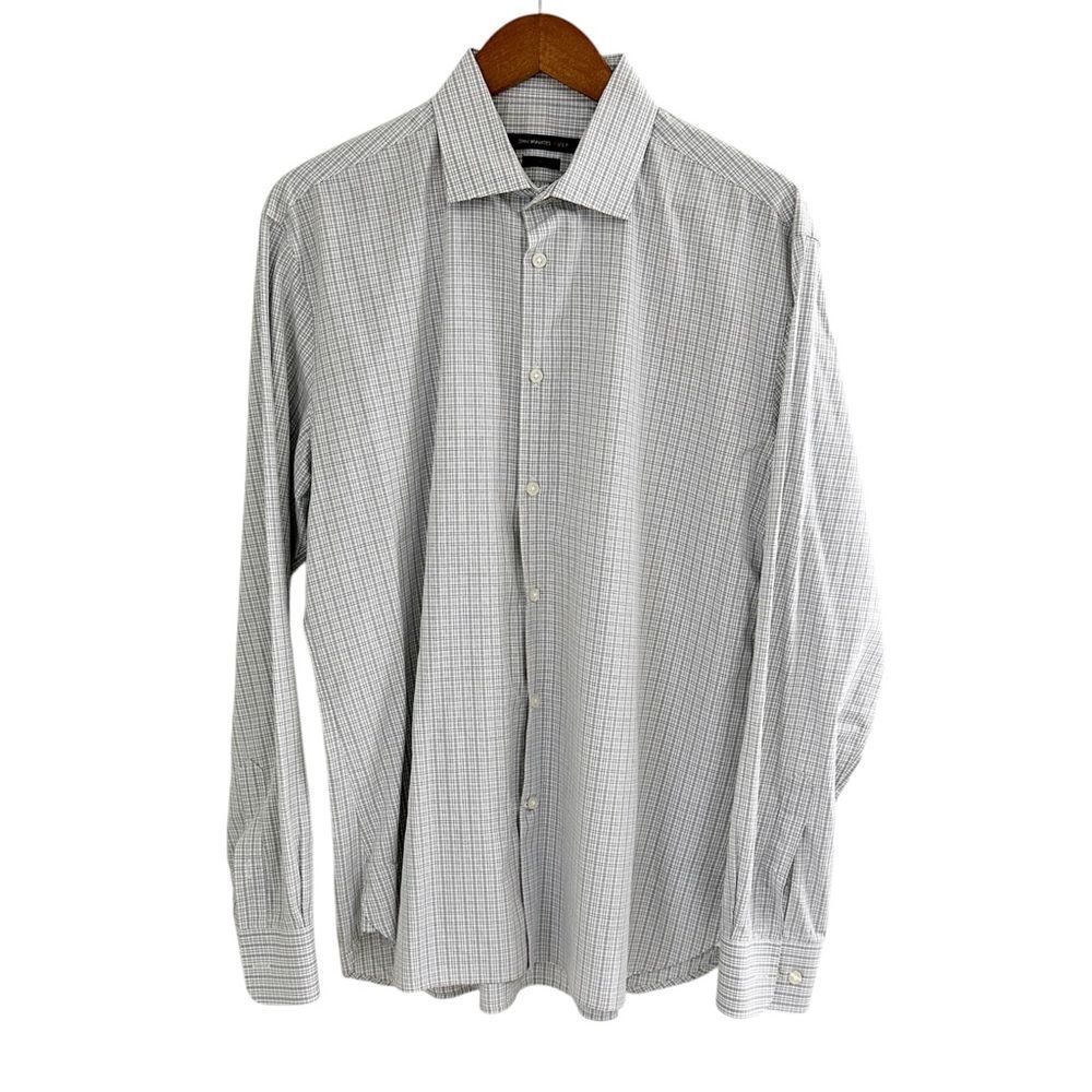 John Varvatos Long Sleeve Slim Fit Button Down Shirt Gray Stripe Size 16.5